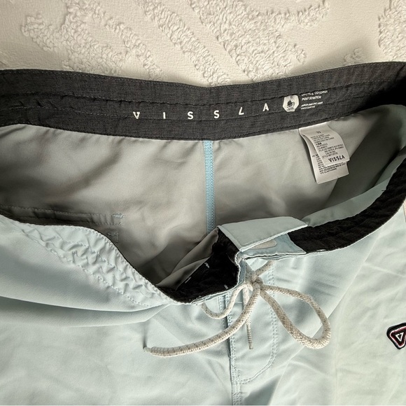 Men's Light Blue Swim Shorts with Red Accents - Picture 3 of 7